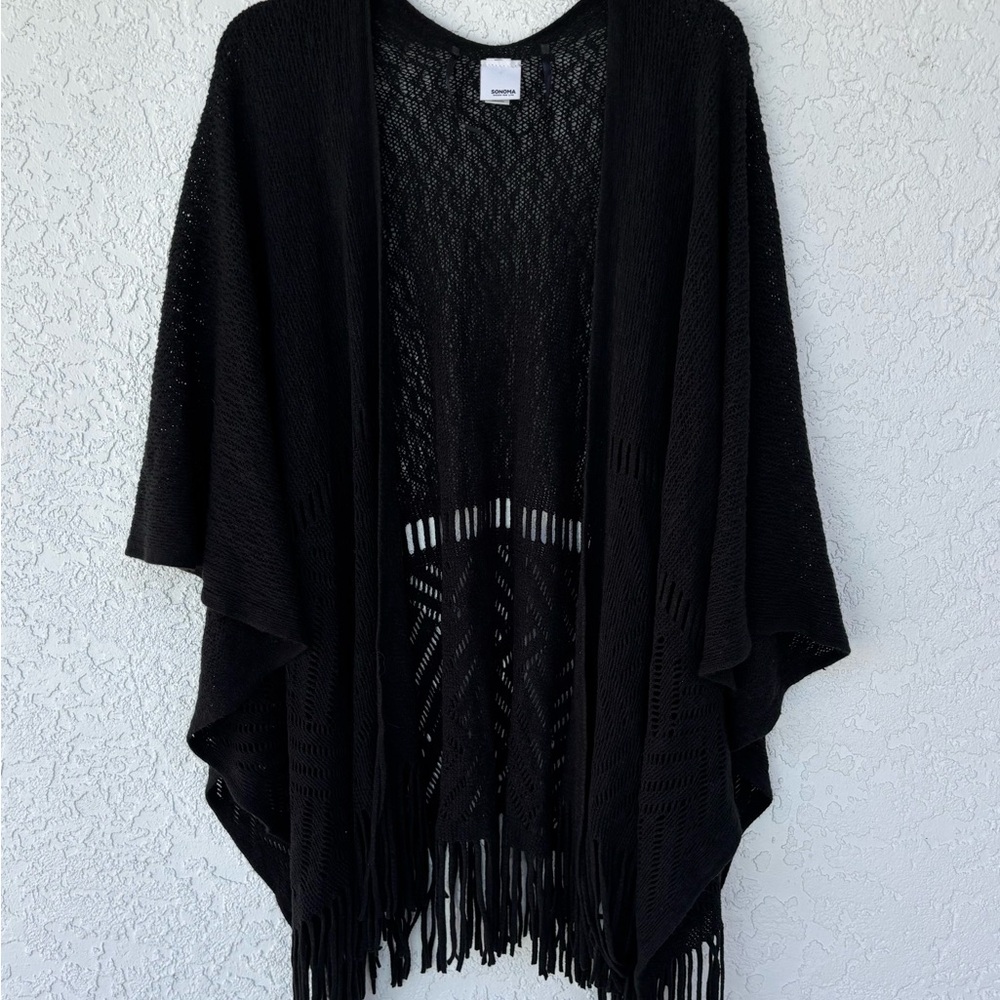 Rich black Sonoma shawl with fringe